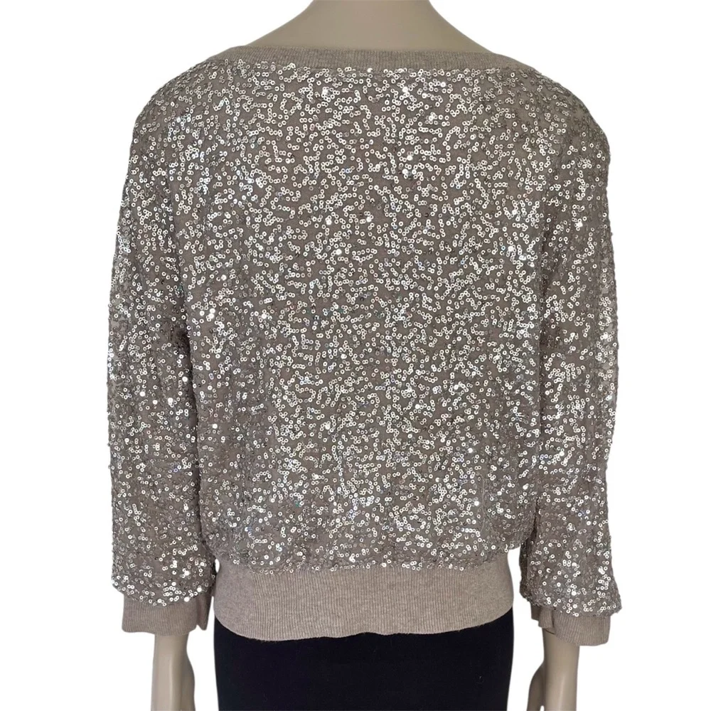 American Eagle Taupe Silver Sequin Cardigan Sweater